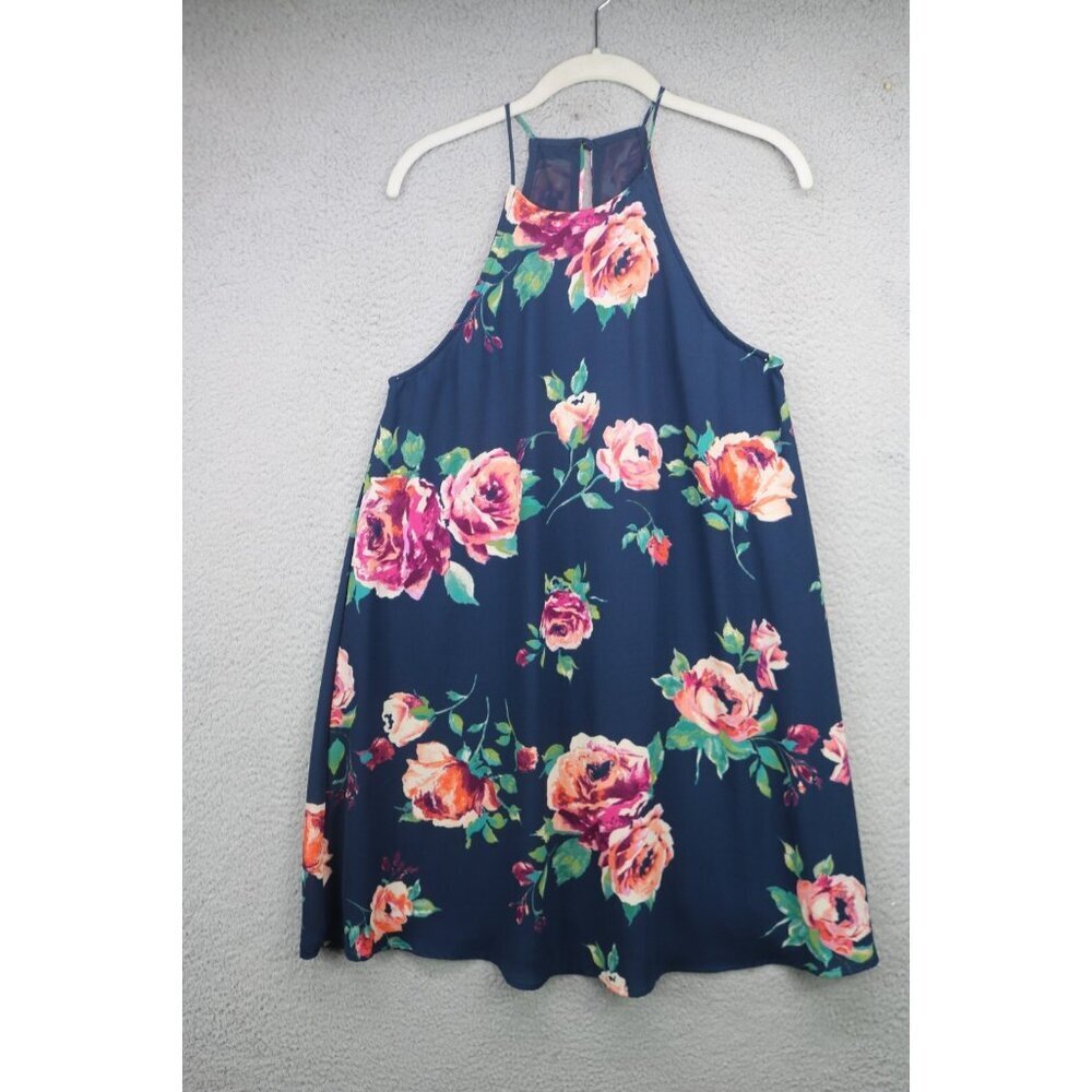 Everly Halter Style Dark Floral Mini Dress-Medium-Chiffon-Whimsigoth-Fairy
